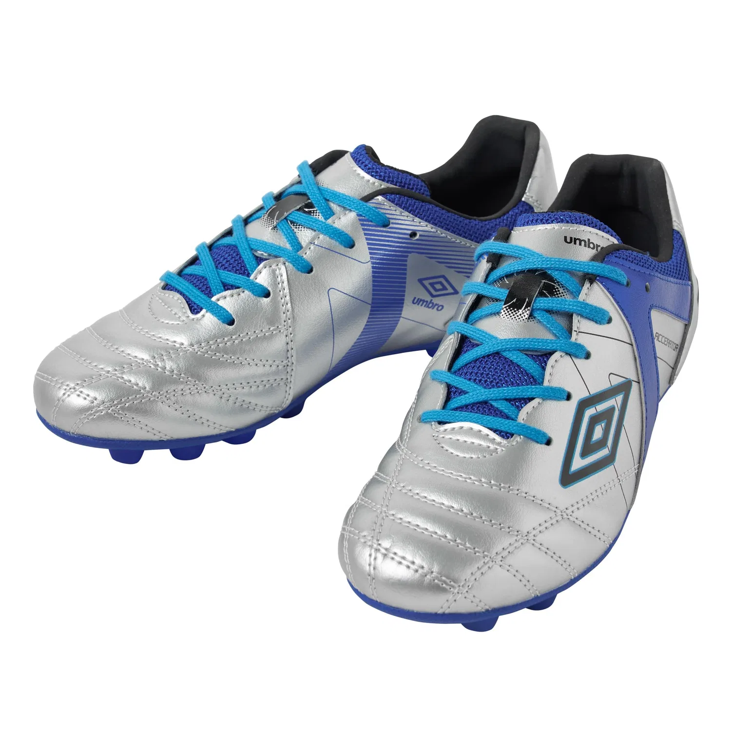 Детские футбольные бутсы Umbro Accerator RB JR Wide +GAINA, серебристый/синий, размер 23.5cm - 36 RU