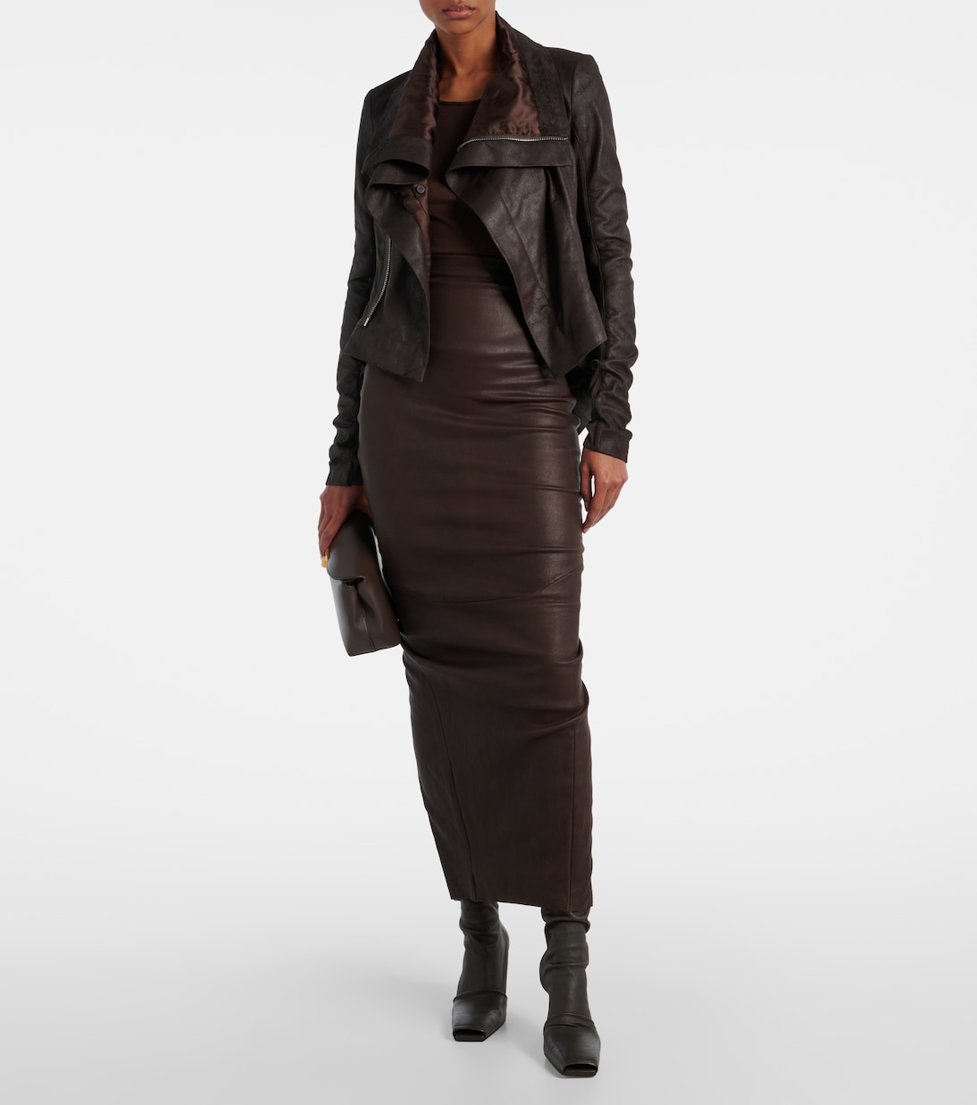 Юбка макси из кожи и хлопка Dirt Pillar Rick Owens, Mahogany — фото 2