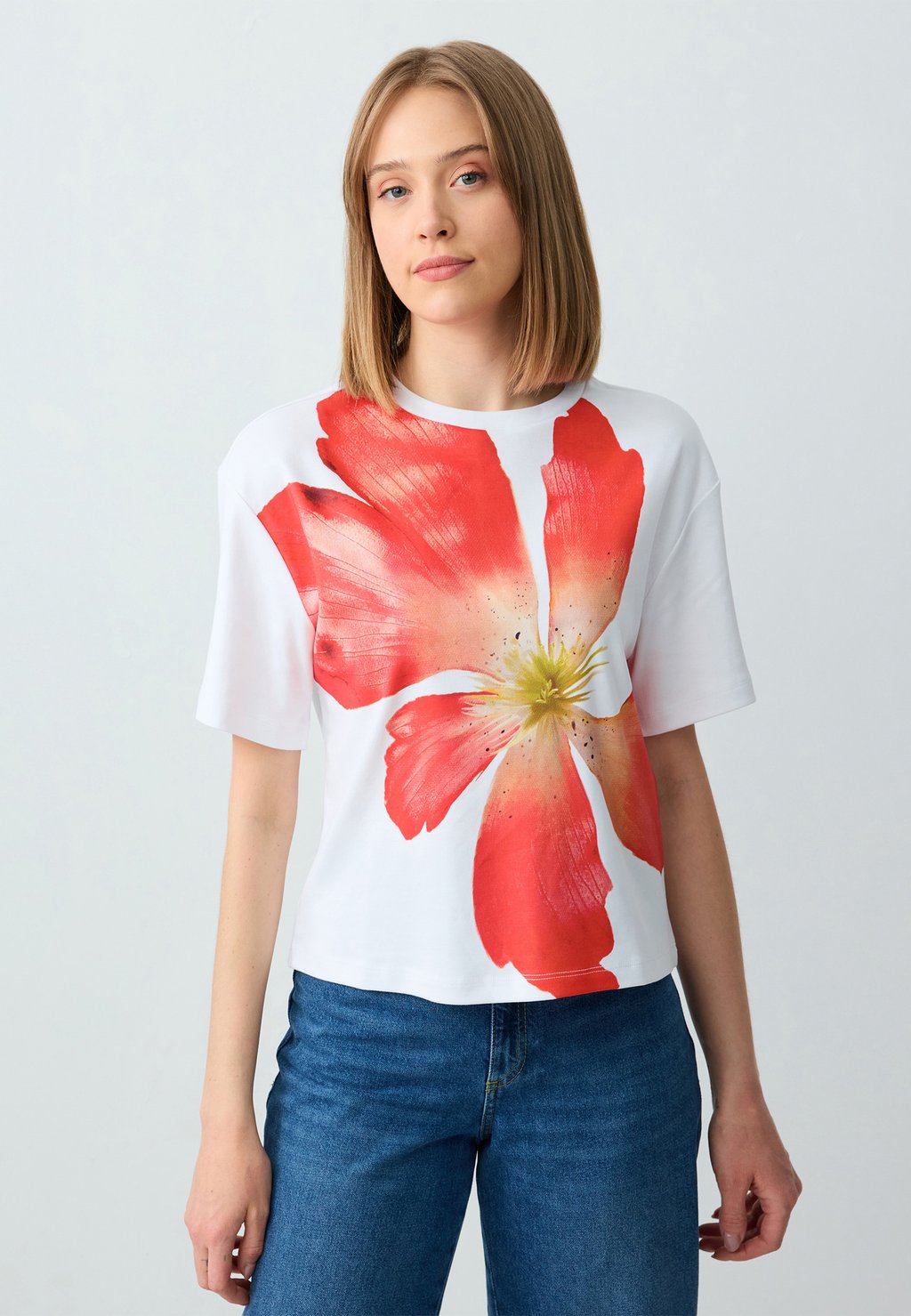 

Футболка с принтом ROUND NECK SHORT SLEEVE FLORAL PATTERNED Jimmy Key, белый