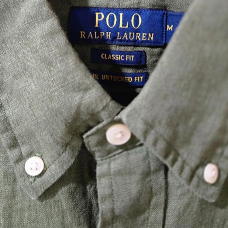 Polo Ralph Lauren Рубашка мужская, оливково-зеленая, с лацканом, умеренный крой — фото 3