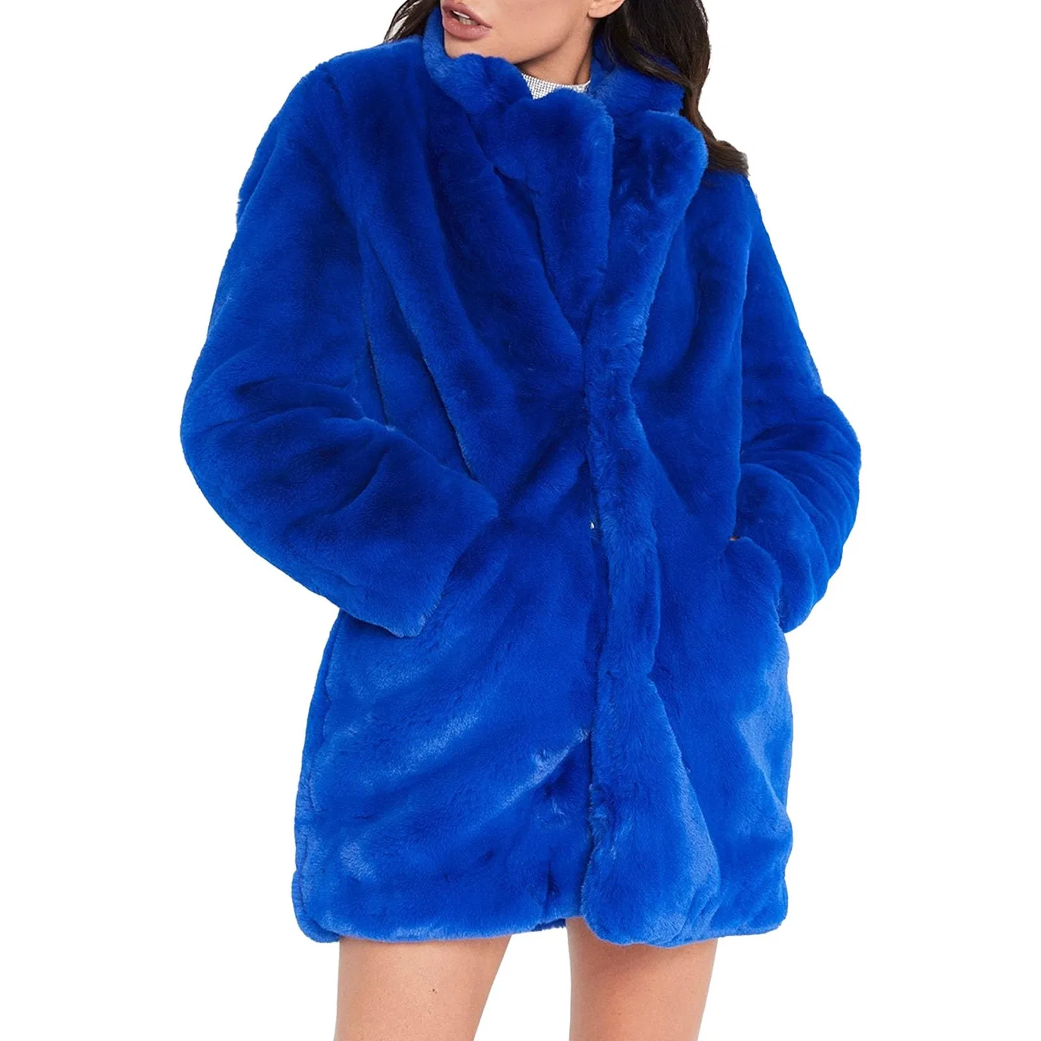 Женское зимнее пальто с меховым воротником, blue