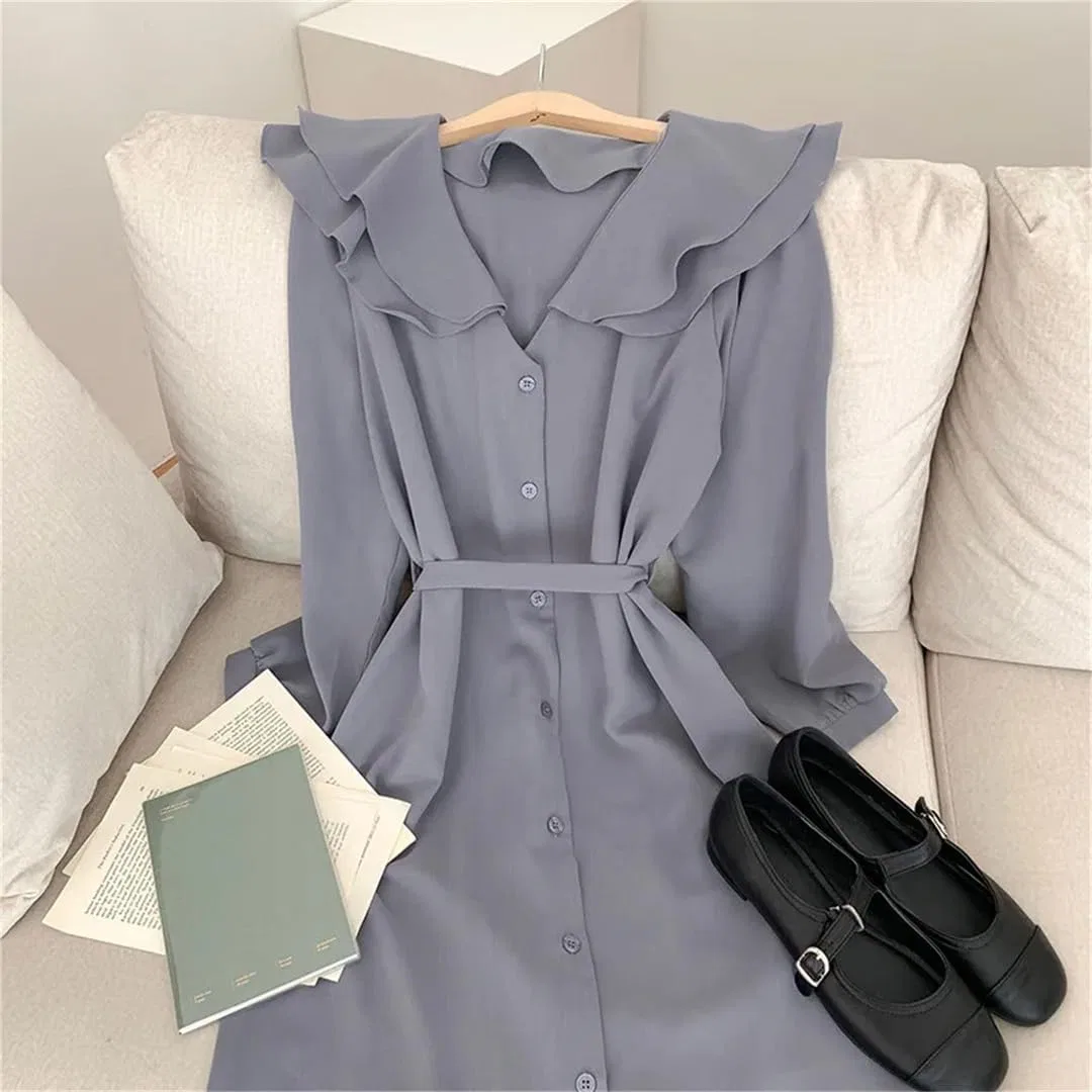Женское повседневное платье-рубашка с отложным воротником, Navy Blue — фото 3