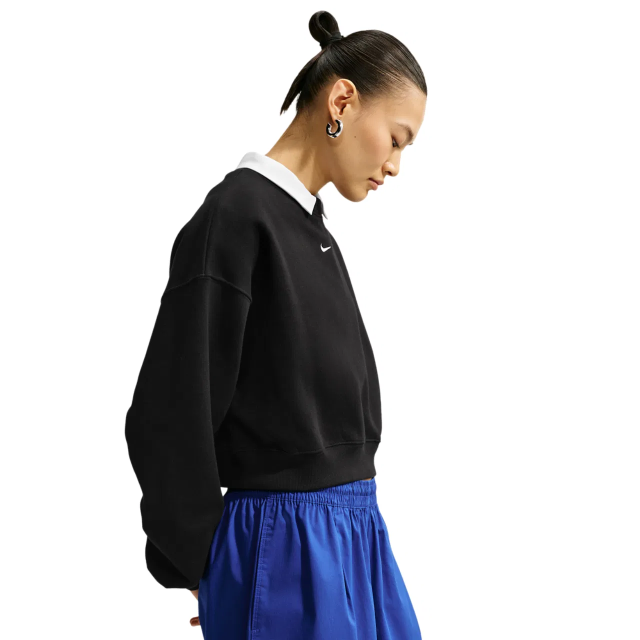 Женский свитшот с укороченной длиной и спущенным плечом Nike Studio Fleece, Nike, Total Black Sail — фото 3