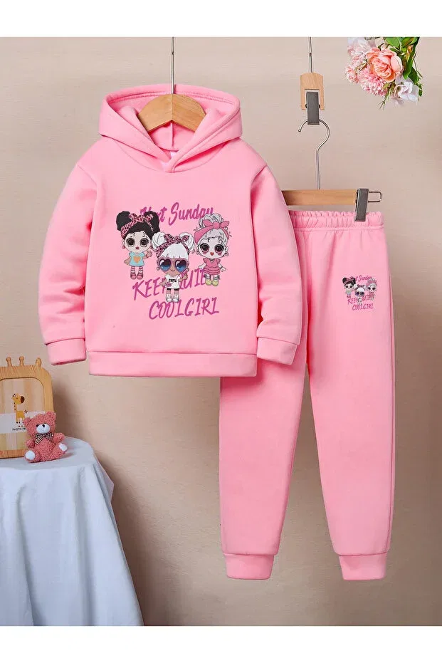 Детский комплект спортивного костюма для девочек из хлопка Coolgirl premium 3 for girls yarn compact sweatshirt & tracksuit set Let'S Wear, Pink