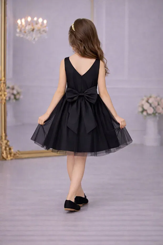 Детское платье для девочек атласное без рукавов Nsmkidslife, Black — фото 3