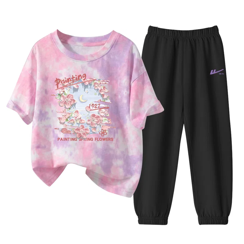 Детский спортивный комплект с принтом Pink Purple/H Oil Paintings Cherry Blossom-Black/H Elastic Silicone K WARRIOR