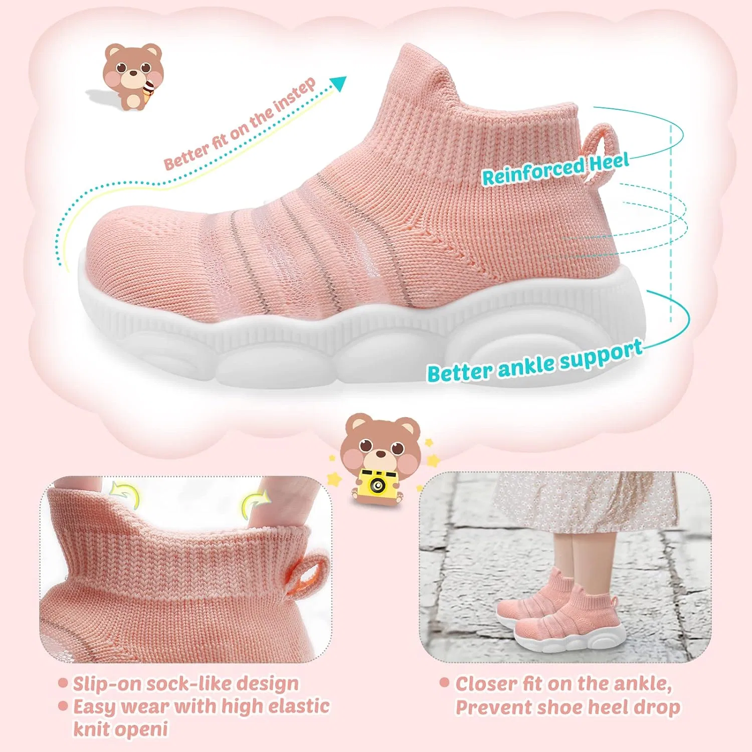 Детские кроссовки для девочек и мальчиков летние Charrost, Mesh Pink — фото 4