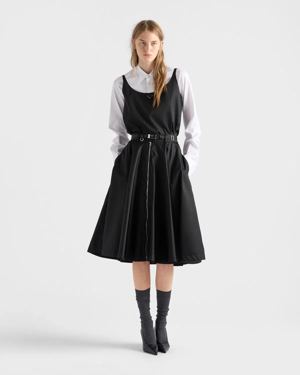 Юбка А-силуэта из переработанного нейлона Prada, черный — фото 2