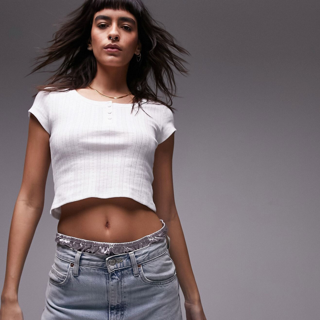 

Футболка Topshop Pointelle Cropped, белый