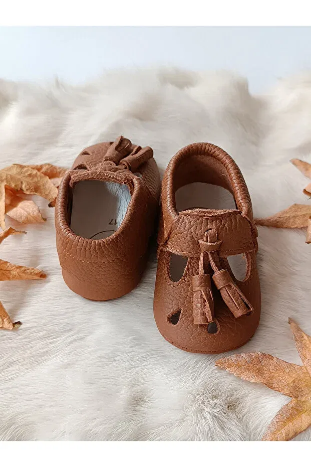 Детские мокасины для девочек из натуральной кожи Wizy tasseled tan genuine leather baby booties moccasins Hodore, Tasseled Taba — фото 4