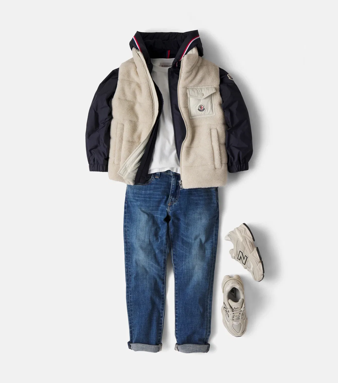 Жилет утепленный Merek Teddy Moncler Enfant, бежевый — фото 2