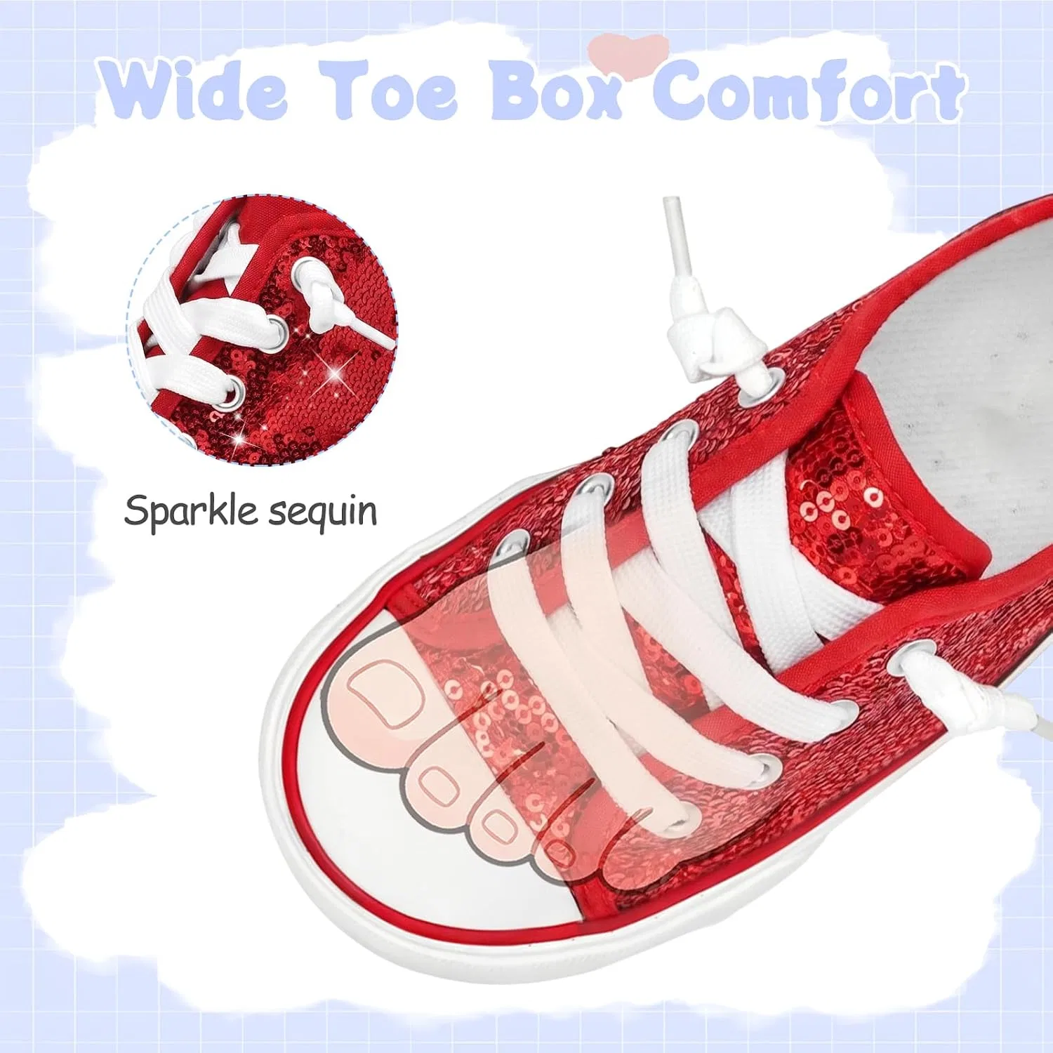 Детские кеды для девочек с блестками Sparkle Glitter Sequins AOVOG, Sequins Red — фото 3