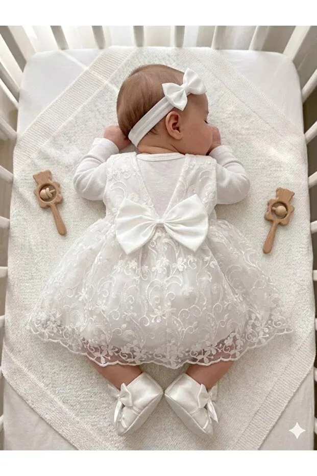 Детское платье для девочек кружевное Mevlüt Set Biyan Collection, White