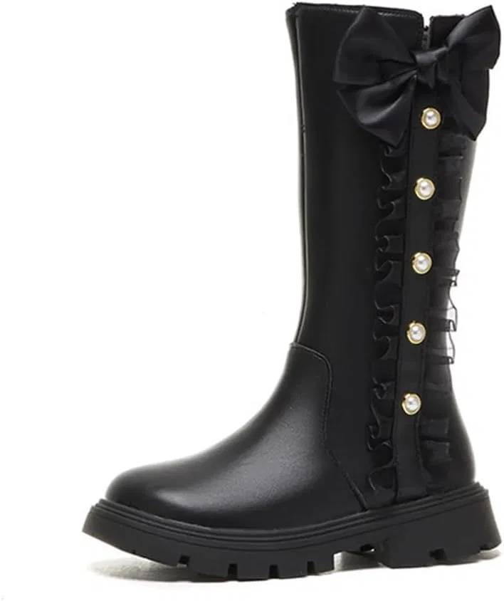 Детские зимние сапоги для девочек с принтом Pearl Bowknot Auhoho, Black