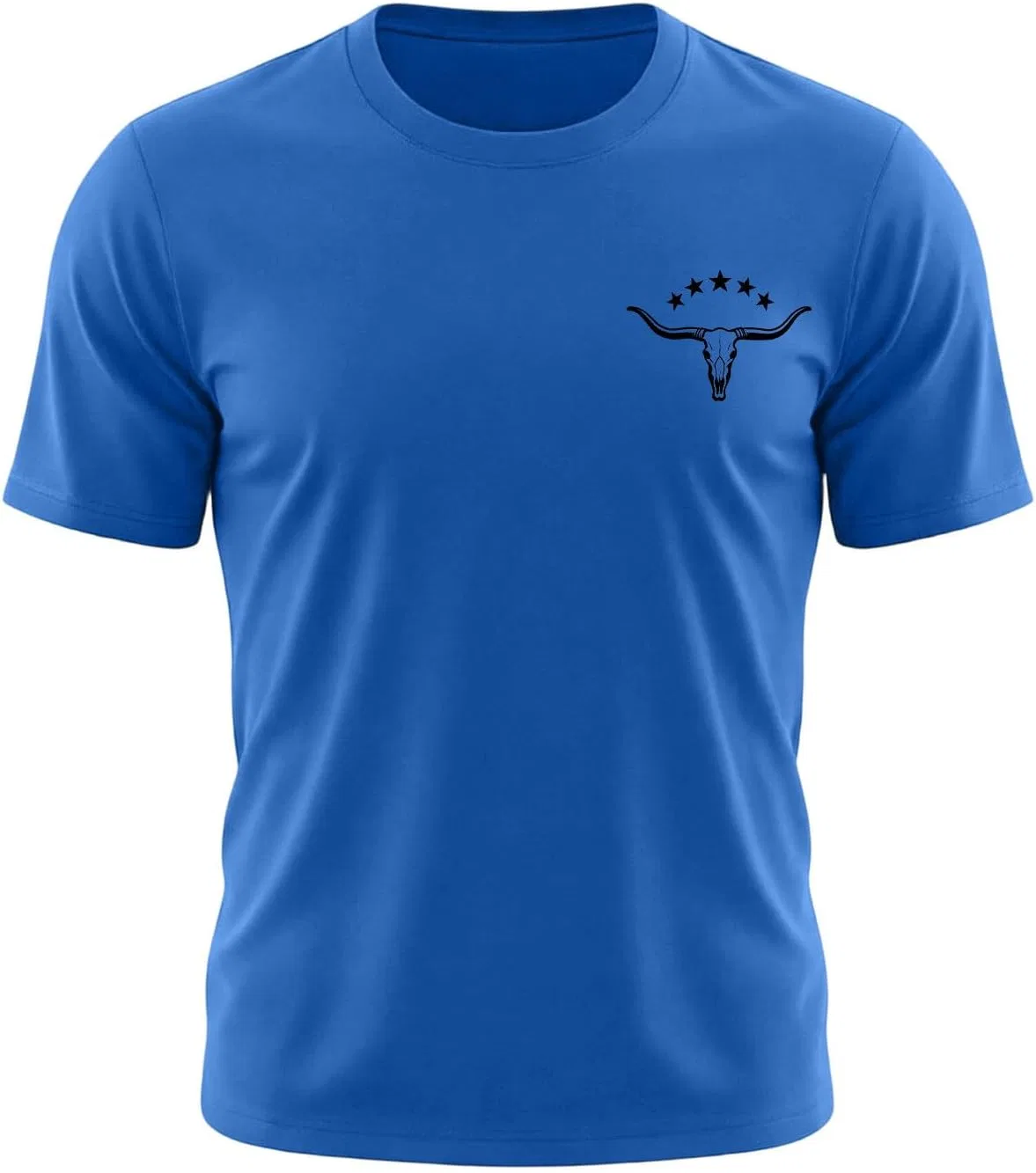Мужская футболка с принтом черепа быка, Crewneck, Cotton, Blue — фото 4