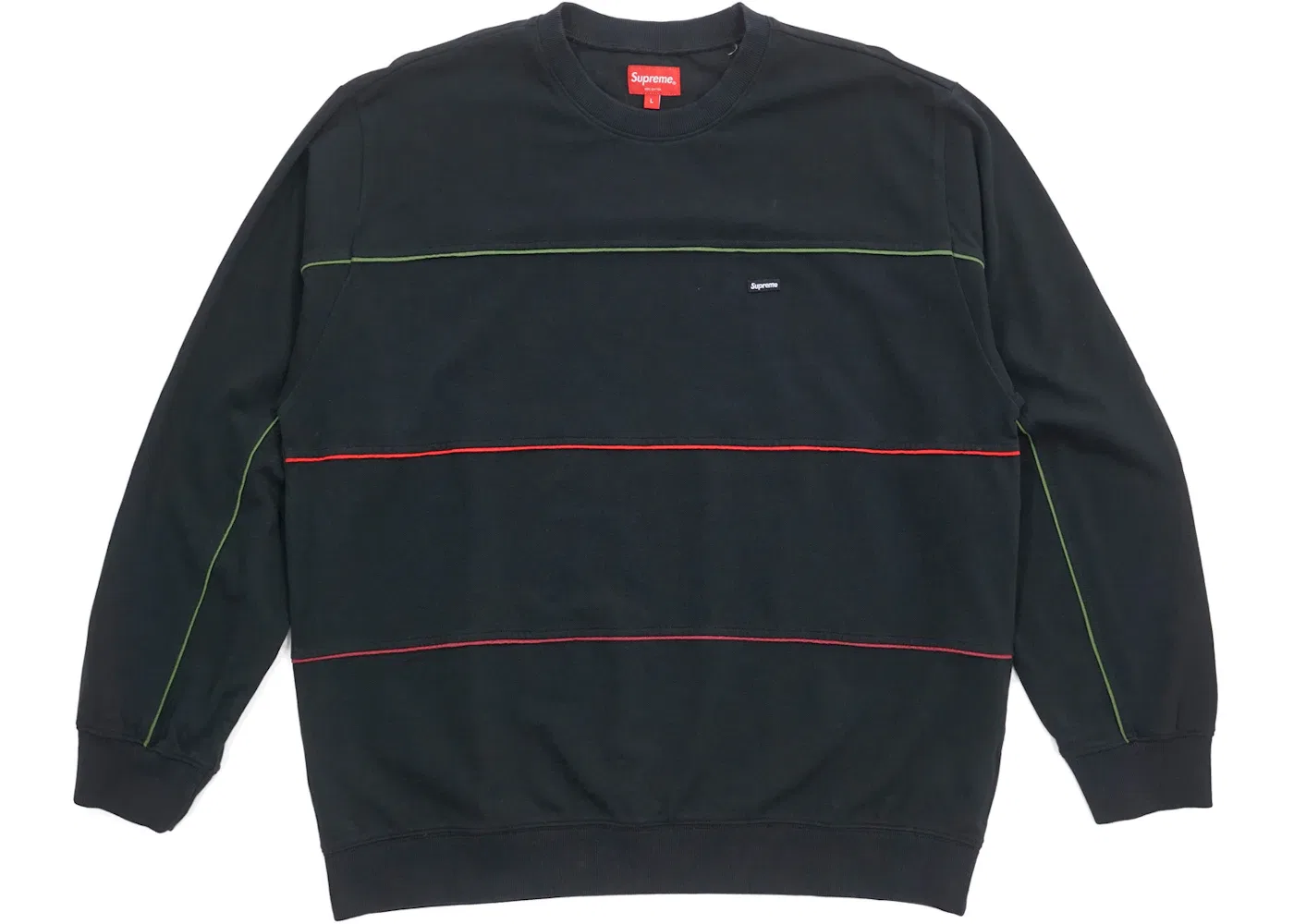 Мужской свитшот с отделкой Supreme Multicolor Piping Pique Crewneck, Black