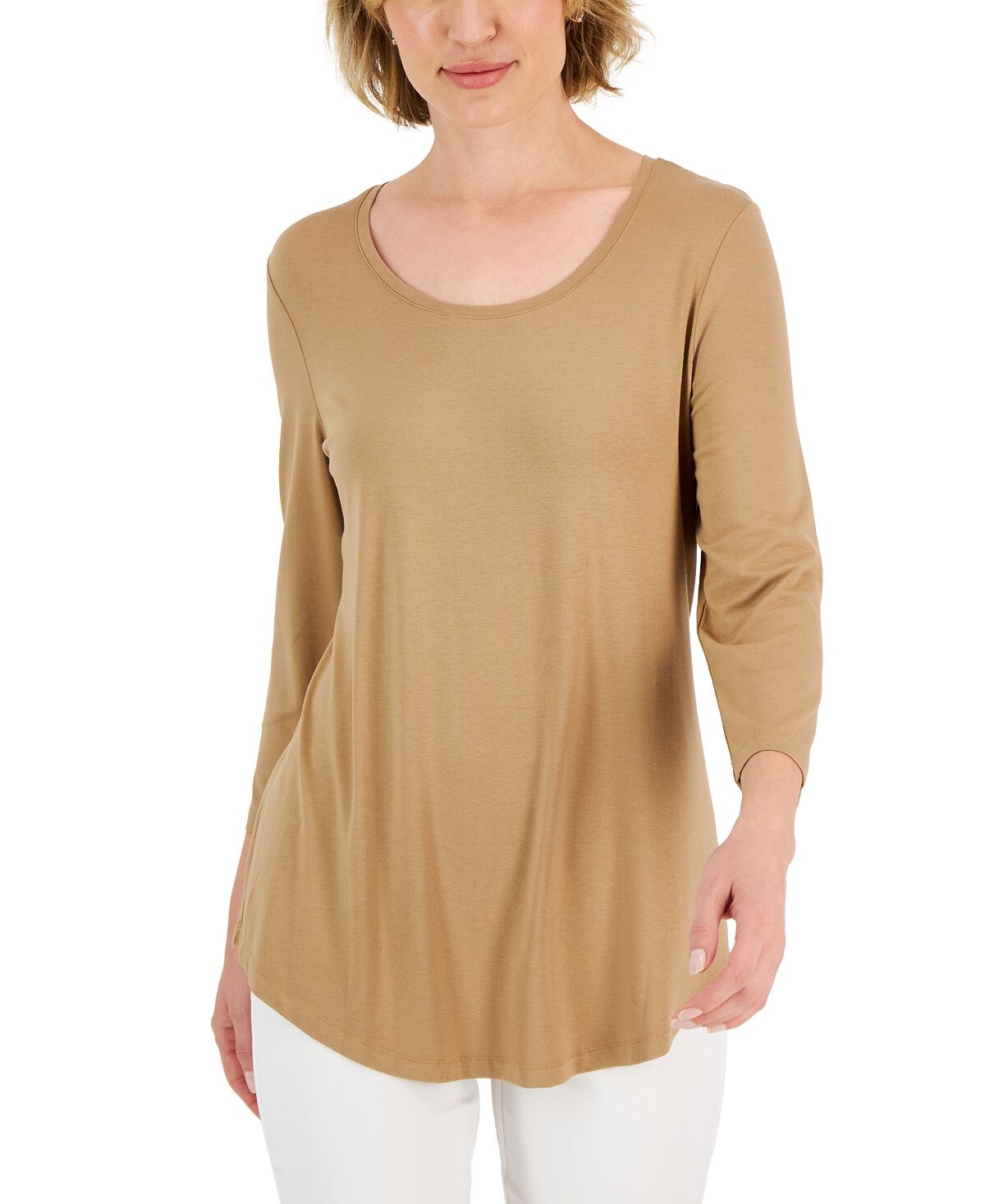 

Однотонный топ-туника с рукавами 3/4, созданный для macy's JM Collection, мульти