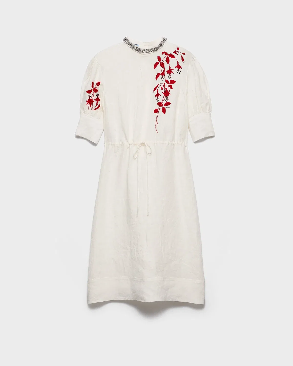 Платье с вышивкой Prada, белый