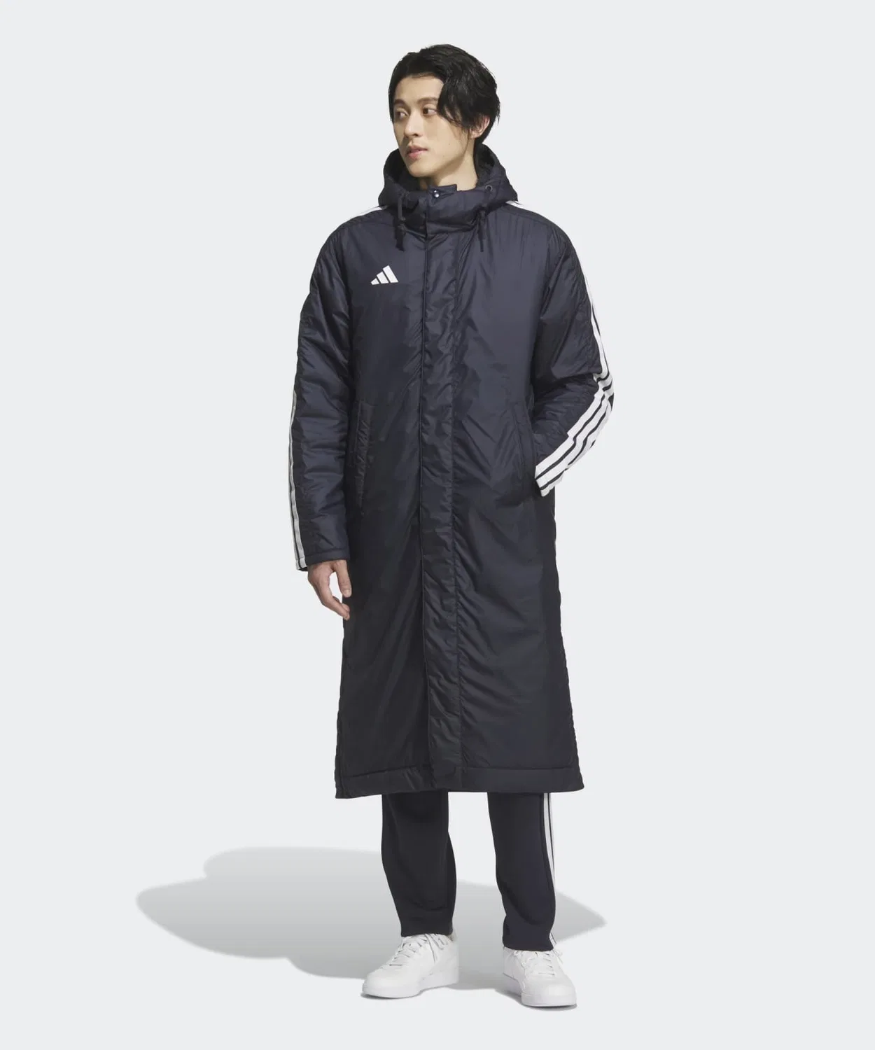Мужское пальто с капюшоном Three Stripes Loose Fit Long ブルー Adidas, Синий