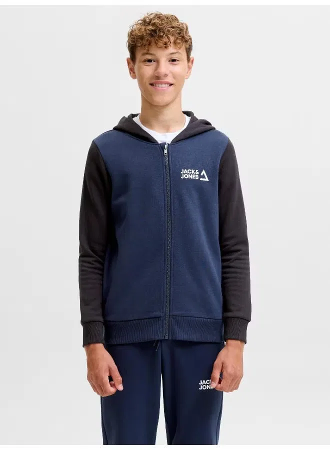 Комплект из трех предметов худи на молнии с брюками и футболкой Jack & Jones Junior, темно-синий