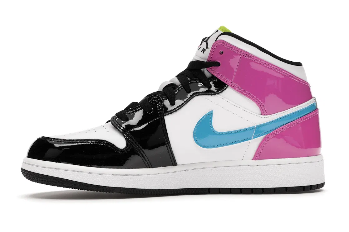 Детские кроссовки с высоким берцем Jordan 1 Mid White Black Cyber Pink GS Jordan, White/Cyber-Active Fuchsia-Black — фото 3