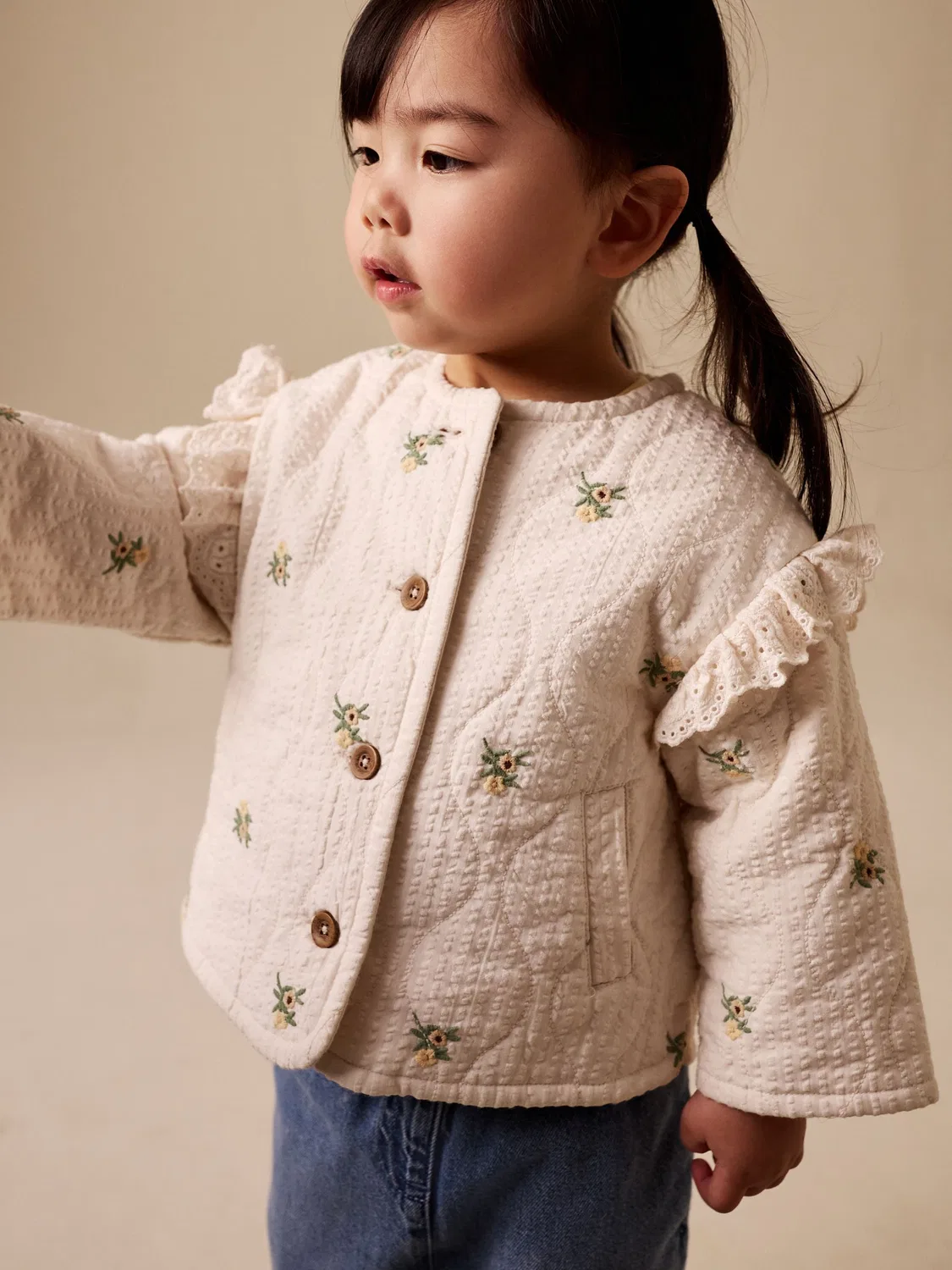 Куртка стеганая с вышивкой, модель Embroidered Quilted Jacket Next, кремовый