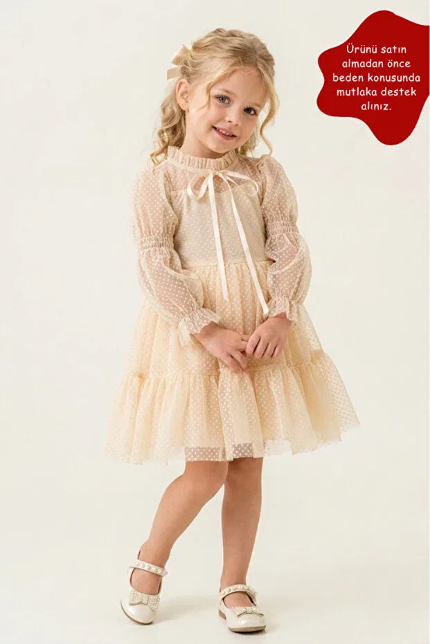 Детское платье для девочек с длинным рукавом Modest Eray Kids, Nude Color