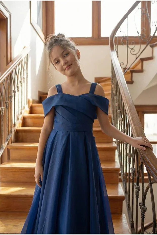 Детское платье для девочек с открытыми плечами Butikhappykids, Navy Blue — фото 3