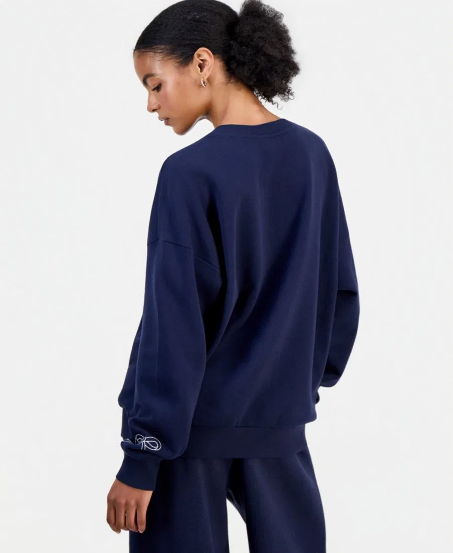 Комплект из свитшота с вышивкой и широких спортивных брюк Rebel Veil, Navy/White — фото 3