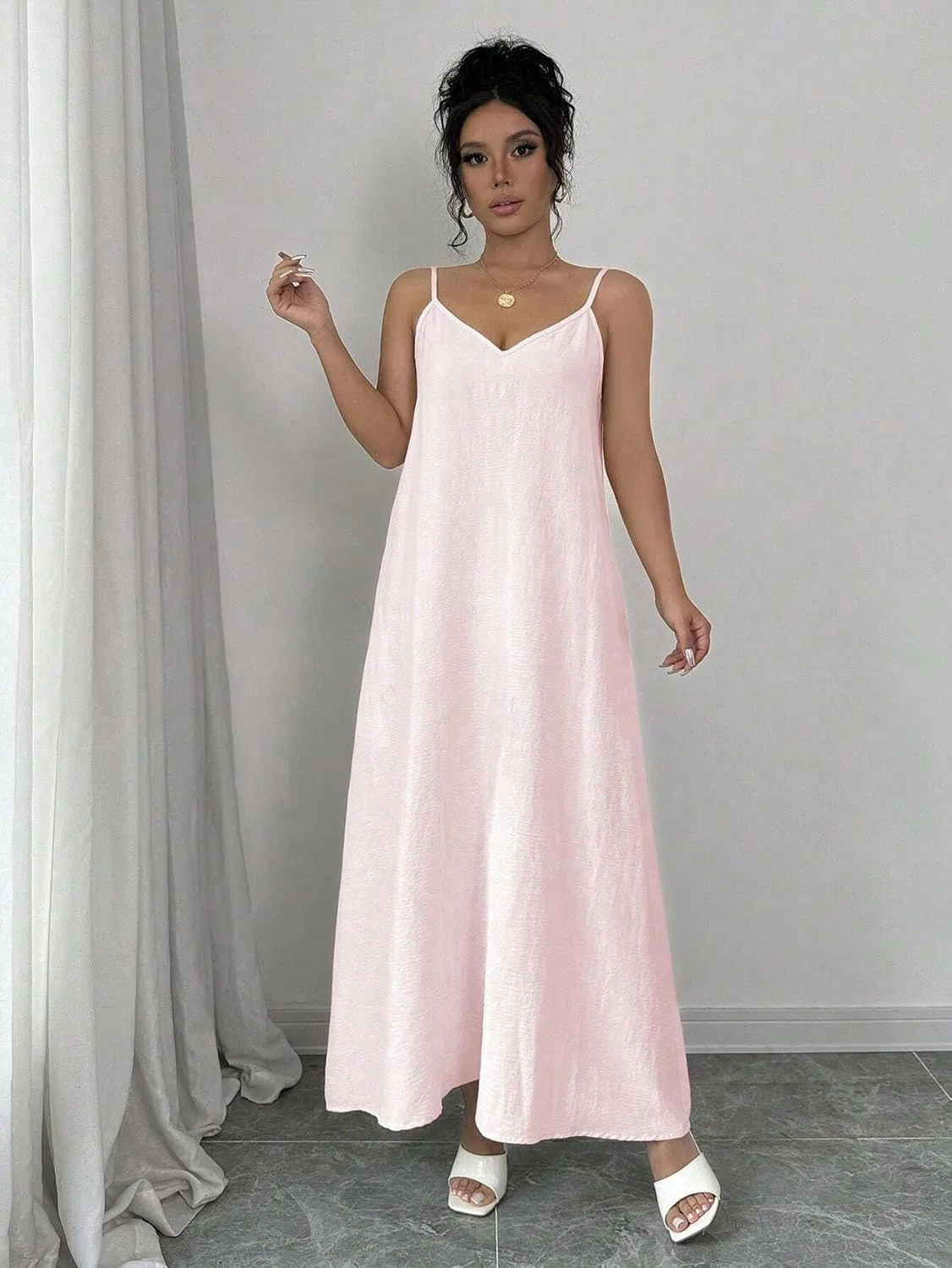 Женское летнее платье свободного кроя с открытой спиной Generic, Pink — фото 4