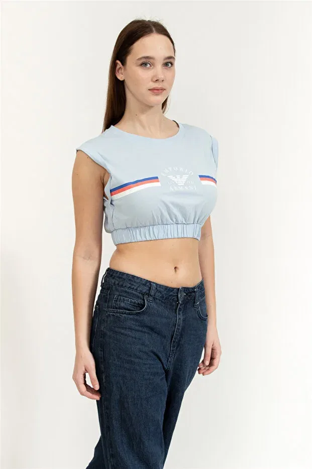 Женская футболка на тонких бретелях Emporio Armani, Light Blue — фото 2