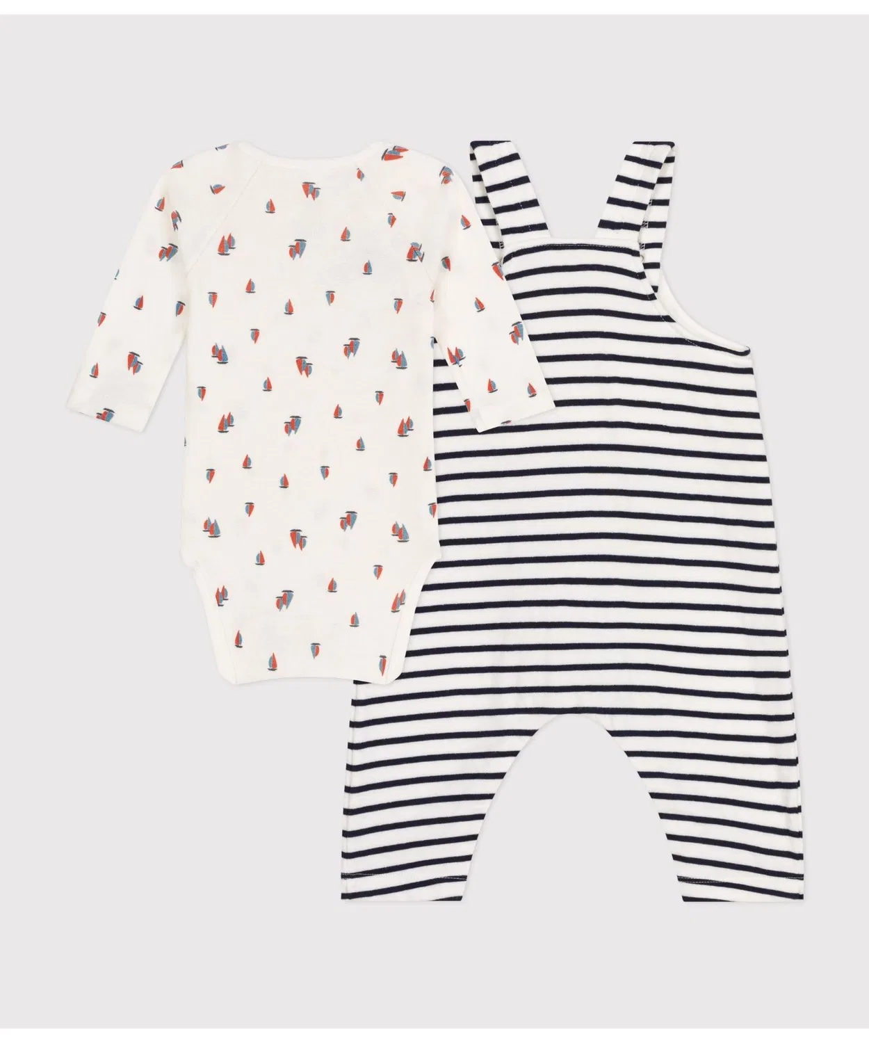 Комбинезон и боди набор Petit Bateau хлопковый белый с тёмно-синим — фото 3