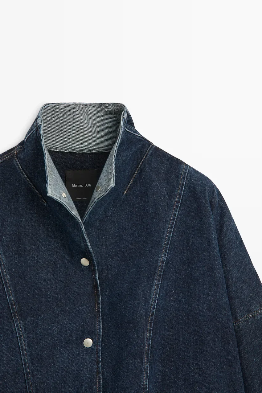 Джинсовая куртка Massimo Dutti 100% Cotton High Neck Denim, синий — фото 2