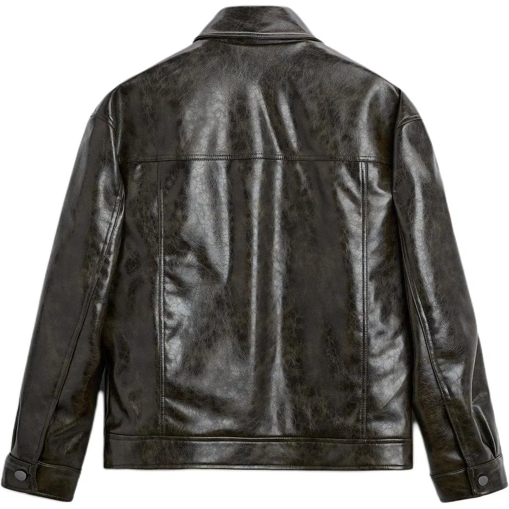 Мужская куртка из кожи с длинным рукавом ZARA, Black — фото 3