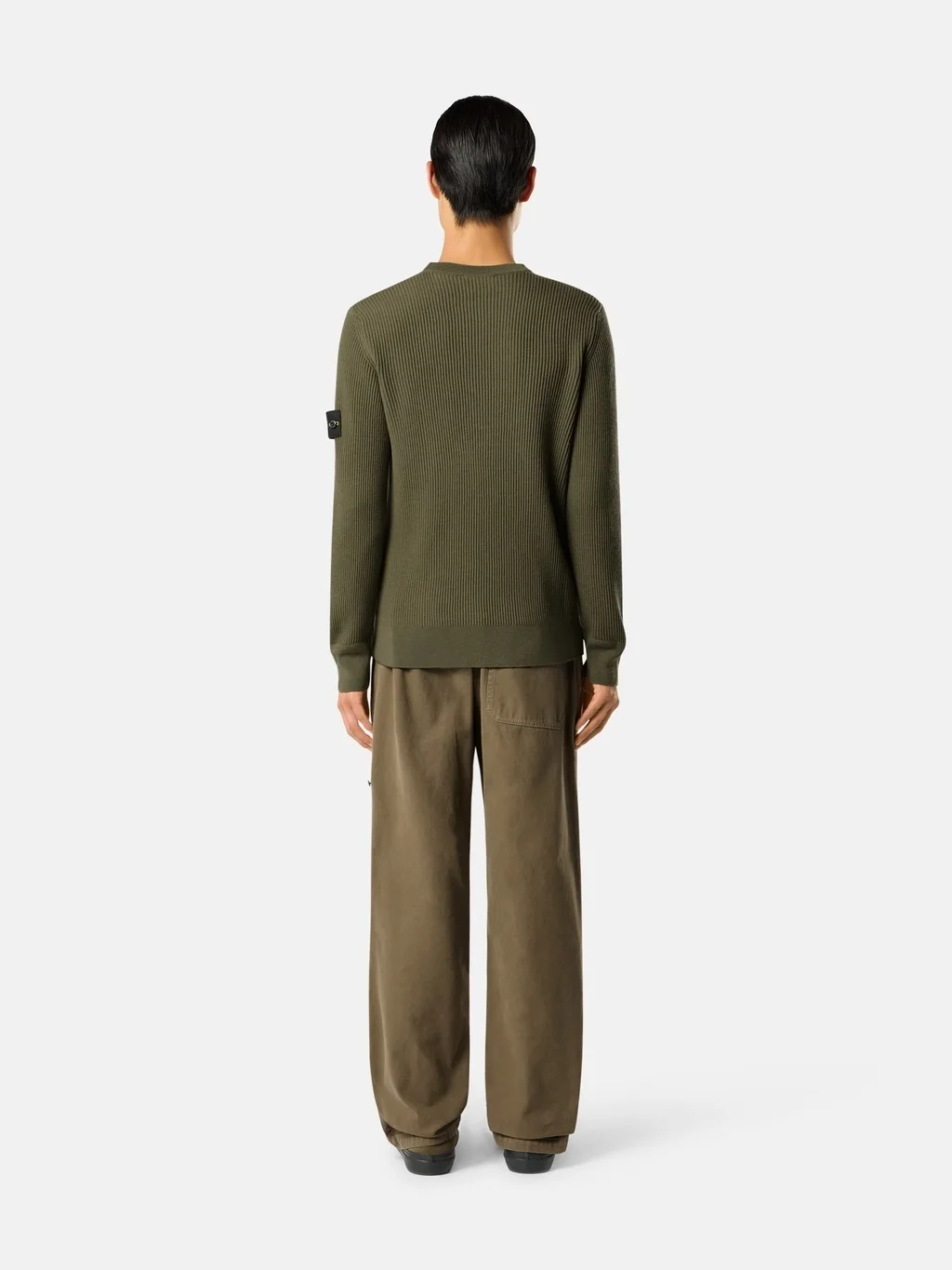 Мужской вязаный свитер Stone Island Regular-fit Crewneck With Fine-ribbed Trims, военный зеленый — фото 3