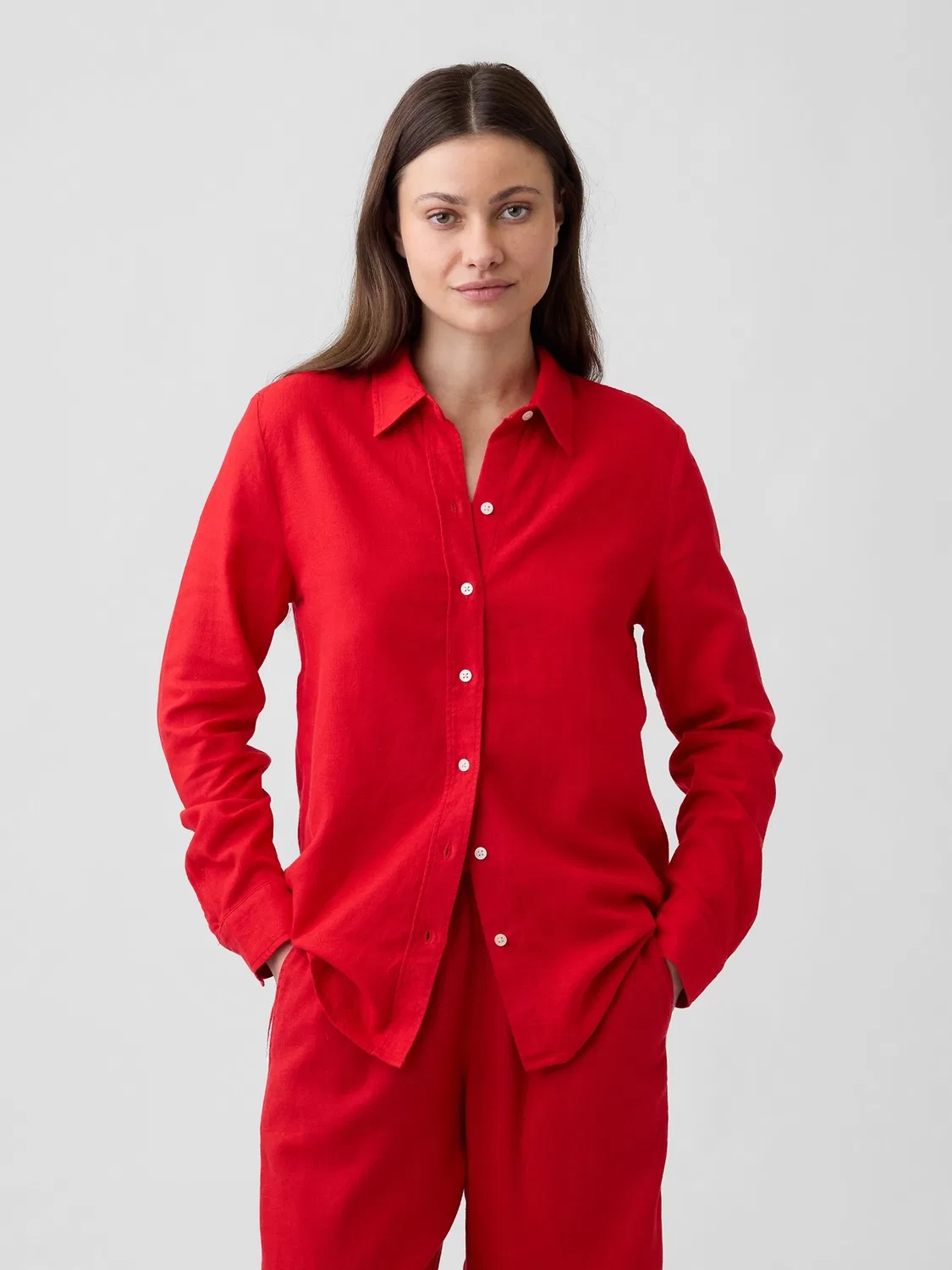Рубашка из льняной смеси, свободная Gap, красный