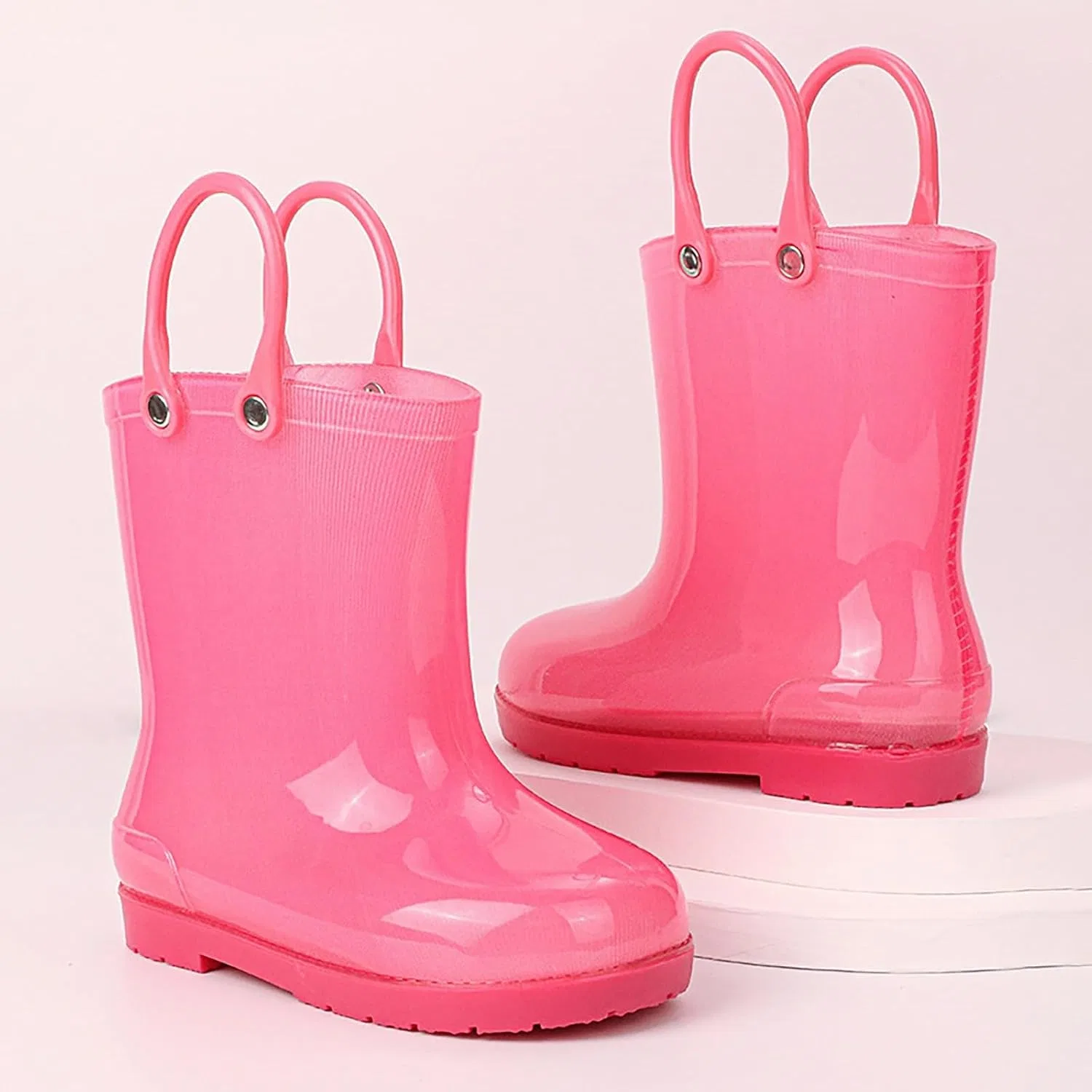Детские резиновые сапоги для девочек с ручкой, Pink — фото 4