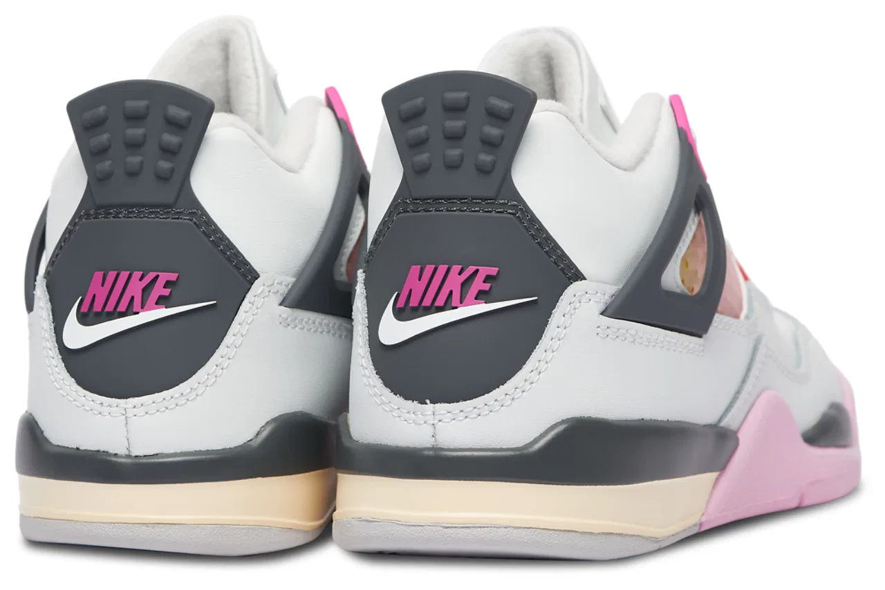 Детские кроссовки для девочек с верхом из кожи и нубука Jordan Retro 4, Tan/Gray/Pink — фото 3