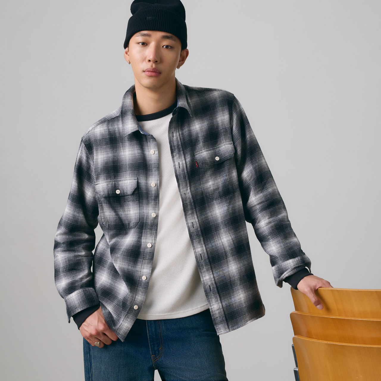 Классическая рабочая фланелевая рубашка Levi's, Scottie Plaid Smoked Pearl - Grey — фото 3