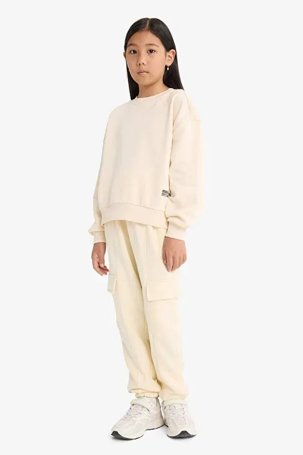 Детские спортивные штаны для девочек с карго-карманами Elastic waist cargo jogger sweatpants for girls e6928a825au Defacto, Ecru-Er134 — фото 3