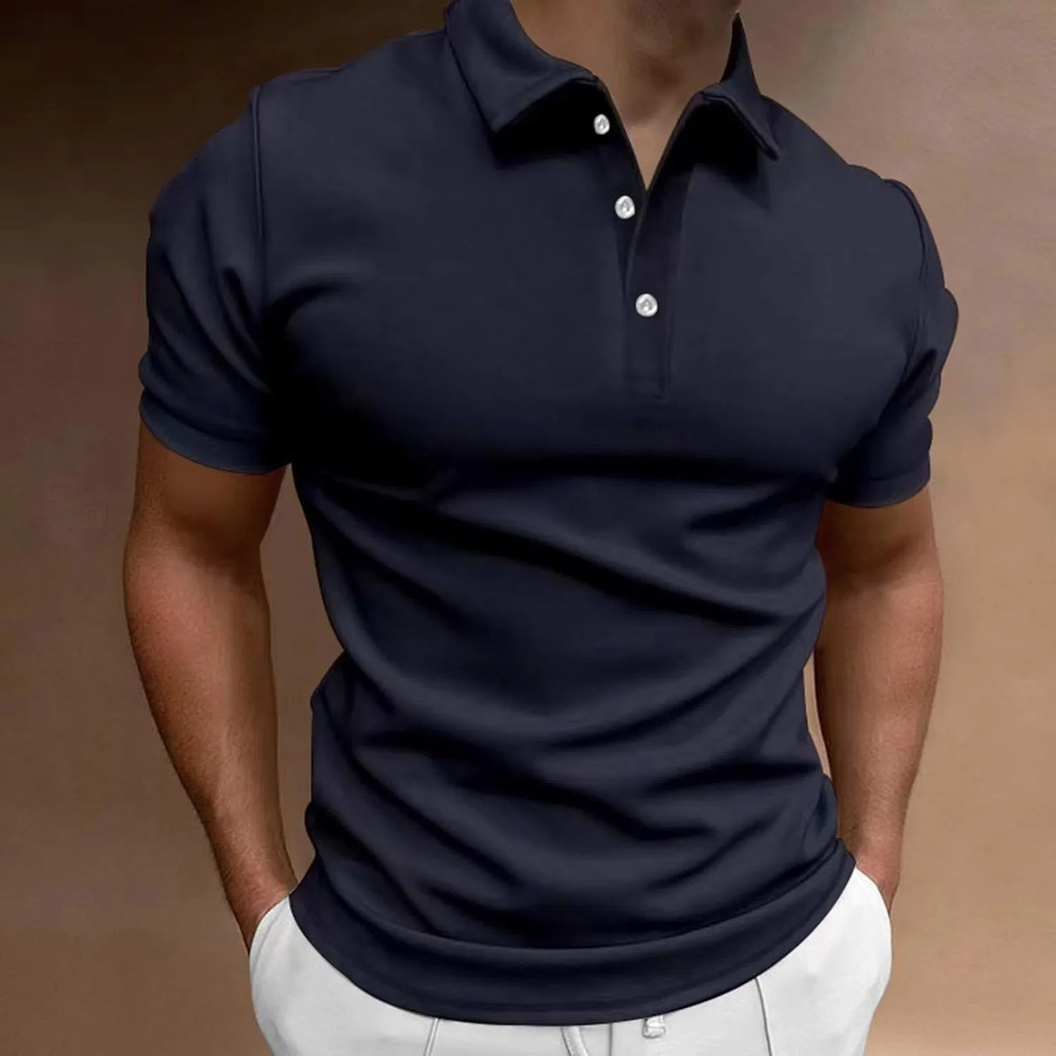 Мужская классическая рубашка с коротким рукавом Solid, Navy — фото 2