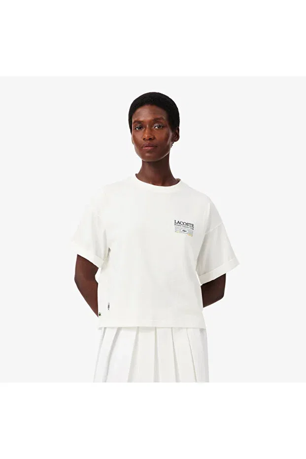 Футболка Lacoste 70V White, свободного кроя, с графическим принтом, белая