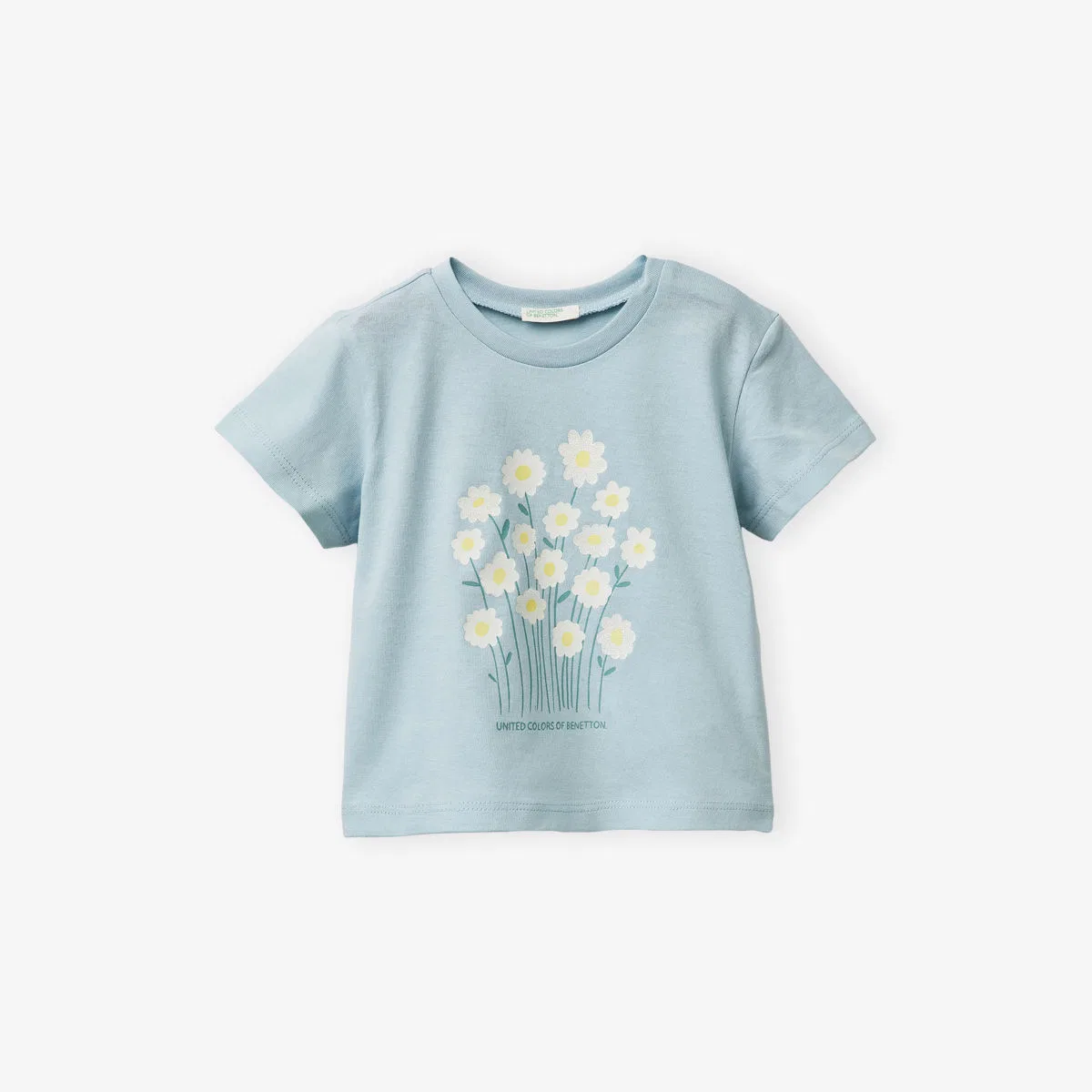 Футболка из хлопкового трикотажа с цветочным принтом, размер 0-18 месяцев Benetton, синий