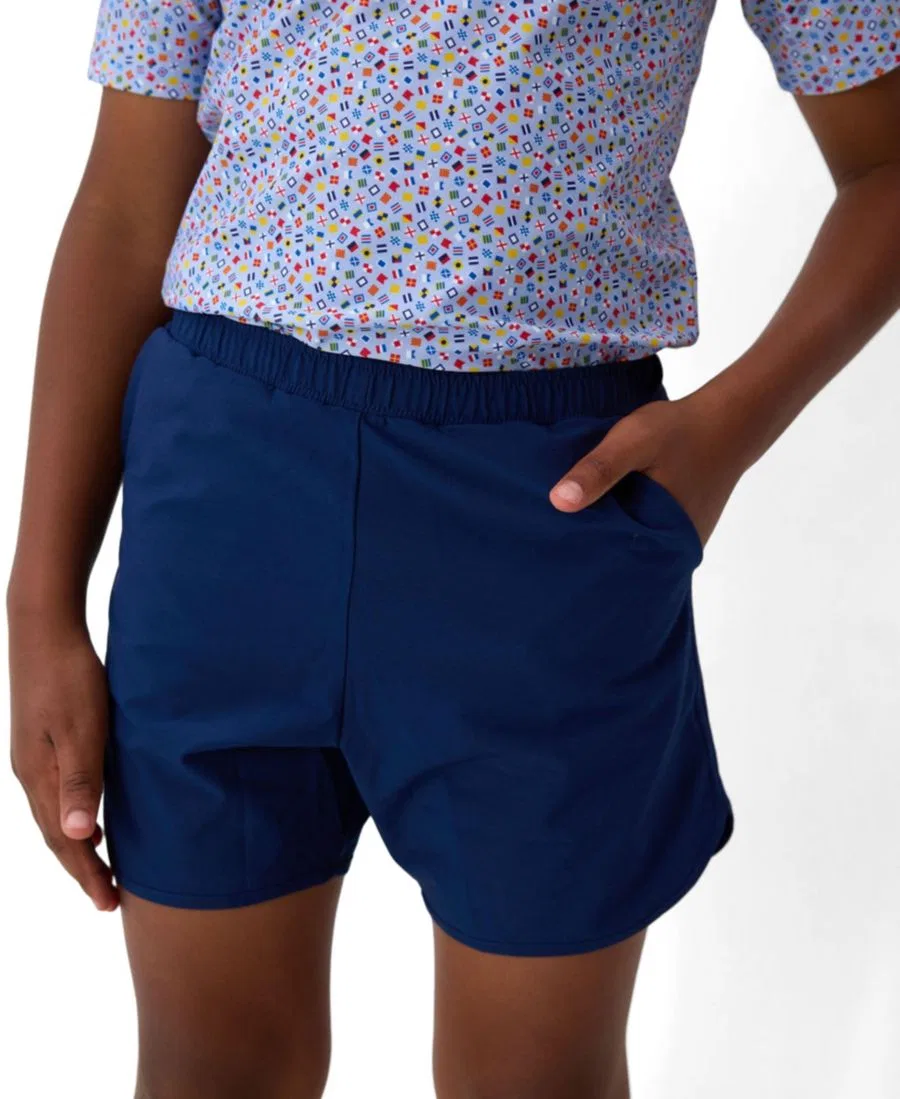 Шорты с четырехсторонней растяжимостью Boys' 2T-16 Super Short Courtside Kids, Navy — фото 2