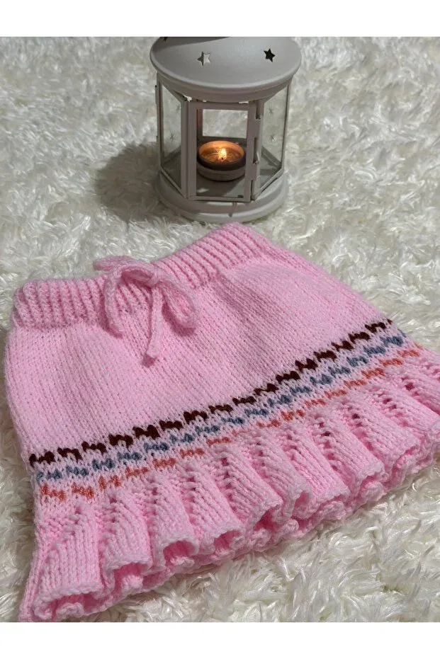 Детский комплект кардигана и юбки с геометрическим принтом Tt Tasarim Atölyesi, Pink — фото 3