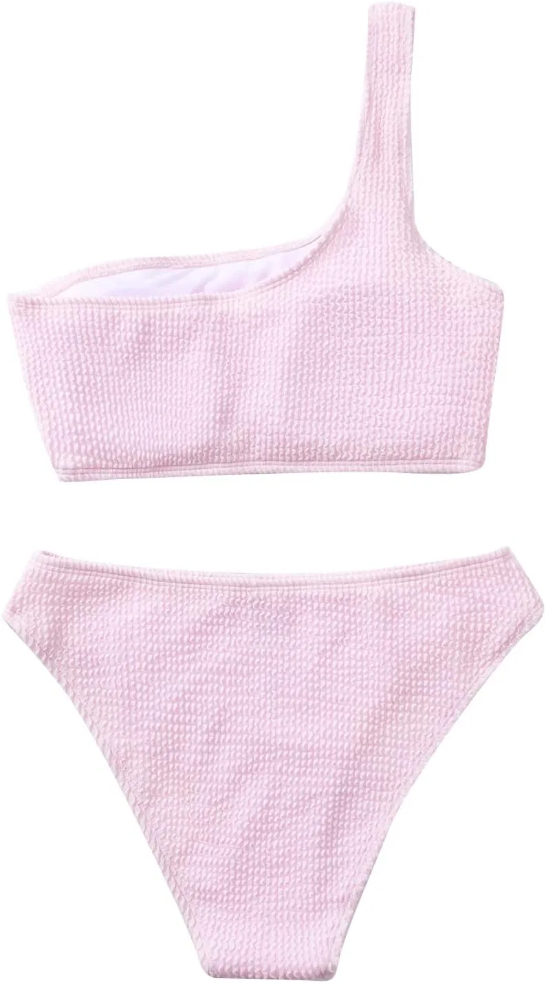Женский бикини-комплект с одним плечом на высокой талии Pink — фото 4