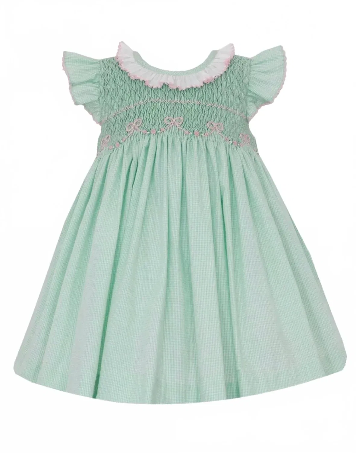 Детское платье для девочек без рукавов Harper Bows Smocked Anavini, Green/Pink