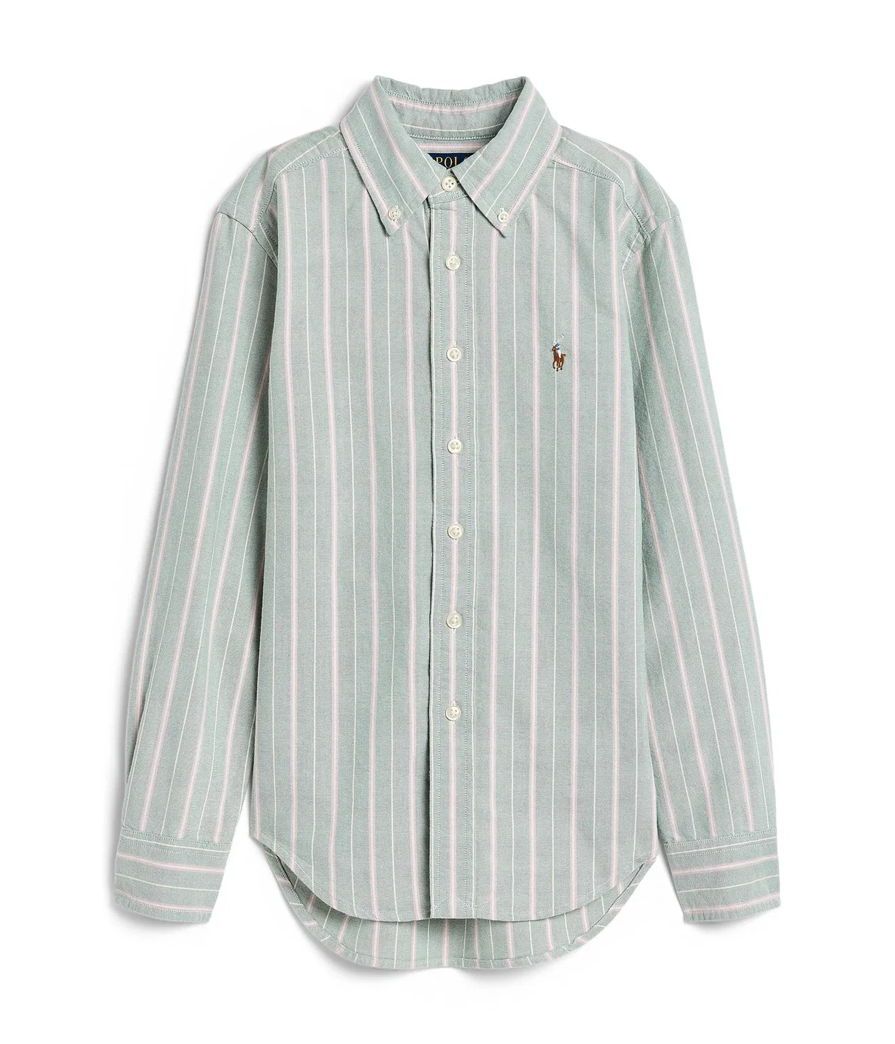 Полосатая хлопковая рубашка Оксфорд (для детей постарше) Polo Ralph Lauren Kids, Forest/Lavender Multicolor