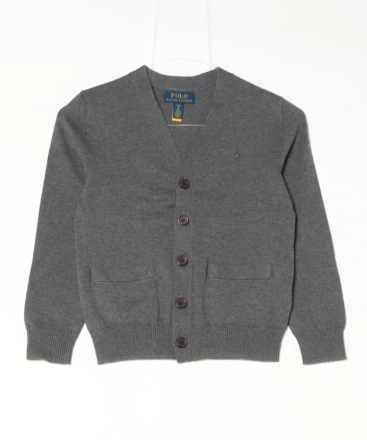 Детский кардиган хлопковый с V-образным вырезом POLO RALPH LAUREN CHILDRENSWEAR, Серый — фото 3