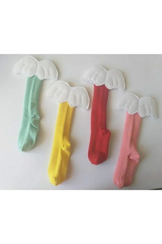 Детские носки для девочек с принтом Angel Wings Pack of 4 Özkardeşler Baby, Yellow Red Pink Aqua Green